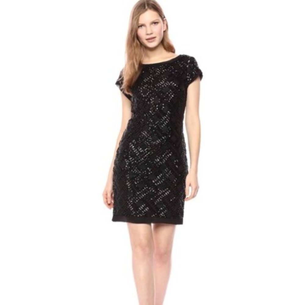 Eliza J Black Cocktail Sequin Dress with cap sleeves size 0
